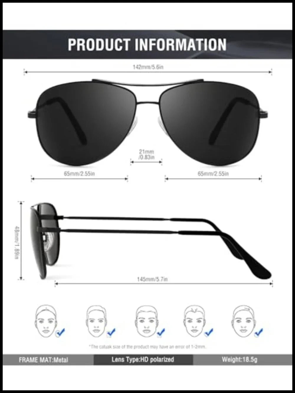 Polarized Aviator Sunglasses Lightweight UV400 Driving